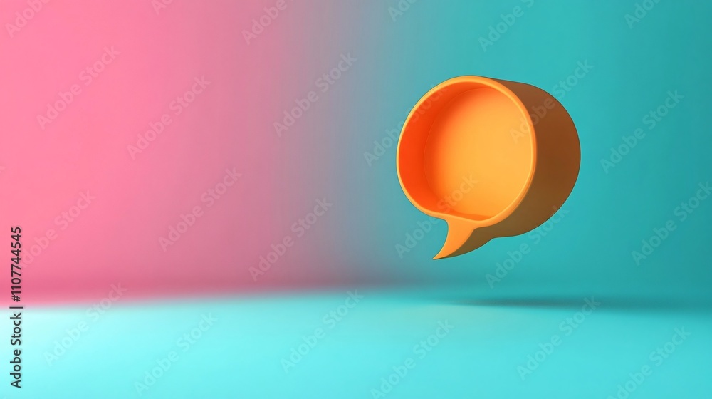 Poster Orange speech bubble floating on gradient background symbolizing communication