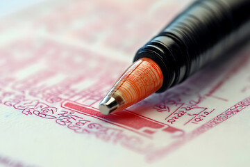 Close-up of a pen on official document
