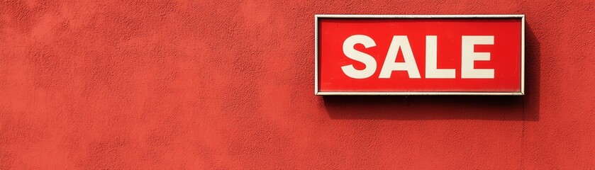 Fototapeta premium Bright red sale sign on textured wall, perfect for retail promotions and advertising campaigns.