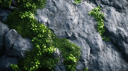 Lush Greenery Thriving On A Grey Rock Face