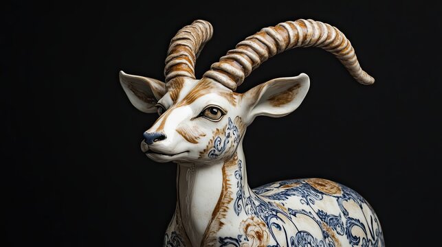 Ornate Porcelain Sculpture Of A Markhor Goat