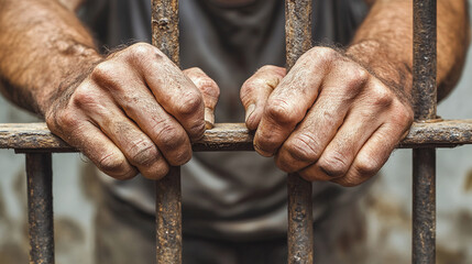 Confined prisoner jail freedom, restrained captive punishment gang, detained arrest lock zone, trapped victim group, crime prison security.