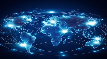 Obraz premium abstract representation of a global market network, with illuminated lines connecting major cities
