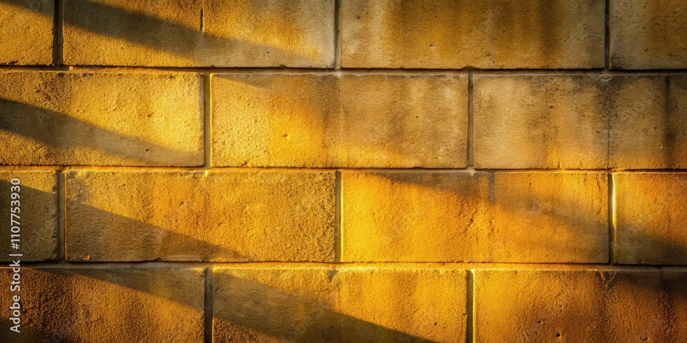 Aufkleber A close-up view of a yellow brick wall bathed in the warm glow of the setting sun, creating a striking pattern of light and shadow.