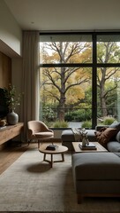 Fototapeta premium Modern living room with natural light and muted decor.