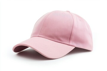 Fototapeta premium Pink baseball cap with curved brim and adjustable strap, isolated on white background, ideal for casual branding and e-commerce