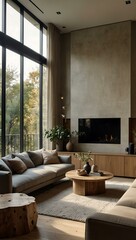 Fototapeta premium Modern living room with natural light and muted decor.