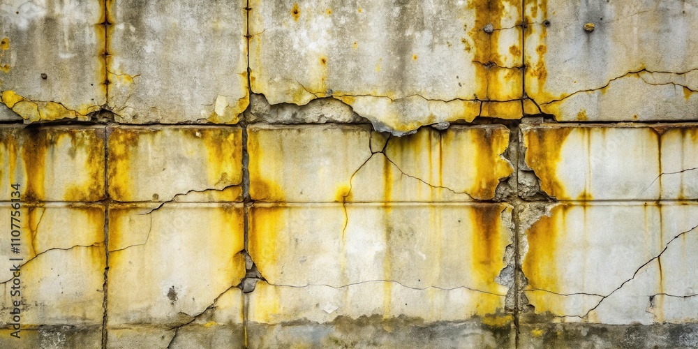 Poster a weathered concrete wall with cracks and rust stains, showcasing the effects of time and decay