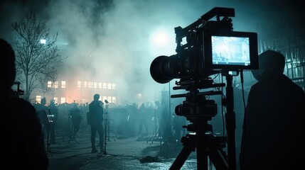 Fototapeta premium Night Film Shoot: Capturing the Ethereal Ambiance of a Live Performance