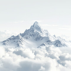 Fototapeta premium majestic mountain peak rises above soft, fluffy clouds, creating serene and tranquil atmosphere. pristine white background enhances beauty of this natural landscape