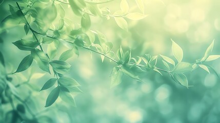 Fototapeta premium Green Leaf Background with Soft Bokeh