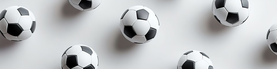 Obraz premium Pattern of soccer balls on white background, banner