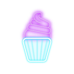 Neon cupcake icon with purple and cyan blue colour | Glowing cupcake sign with purple colour cupcake Neon sign cupcake icon png