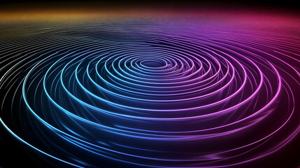 Abstract swirling neon circles radiating outwards from center.