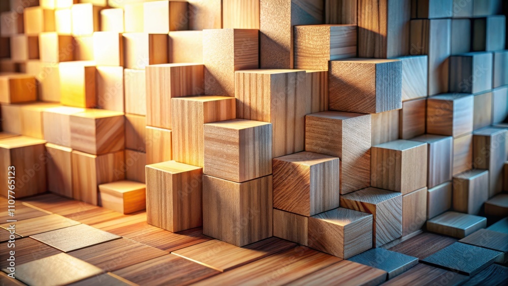 Poster a captivating display of wooden cubes stacked in a mesmerizing pattern, showcasing the intricate bea