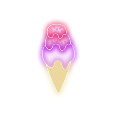 Neon ice cream Illustration with cone. Glowing ice cream icon png for download Royalty free neon cone ice cream vector image