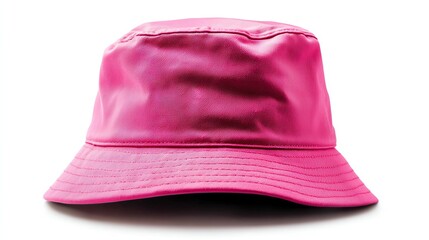 A vibrant pink bucket hat on a white isolated background, perfect for summer fashion, outdoor activities, and stylish sun protection.