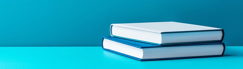 Two hardcover books stacked on a blue surface with a vibrant blue background, symbolizing knowledge and learning.