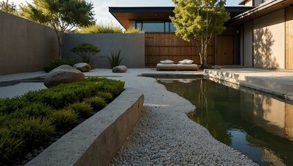 Fototapeta premium Modern zen garden and architecture.
