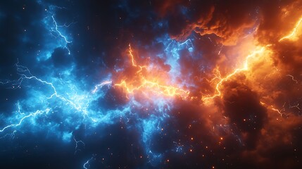 Fototapeta premium Dynamic Plasma Lightning and Fiery Energy Surges Capturing Electric Cosmic Storms in High Definition