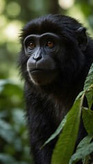 Fototapeta premium Monkey silhouette in a lush jungle.