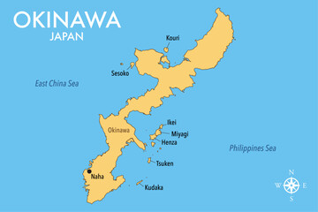 Obraz premium Okinawa and Surrounding Islands Map - Detailed Vector Illustration of Japan's Ryukyu Archipelago