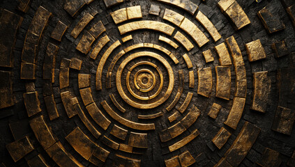 Fototapeta premium Abstract spiral design featuring textured gold and dark elements, creating a dynamic visual.