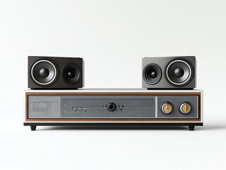 Retro audio system featuring a sleek design with two speakers and control knobs, ideal for music...