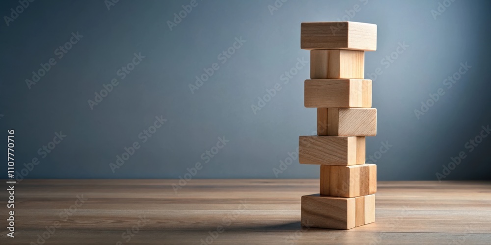 Poster a stack of wooden blocks on a wooden surface against a gray background