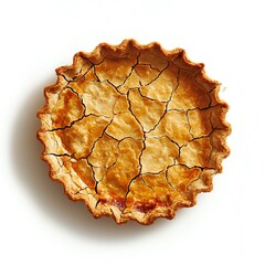 Obraz premium A beautifully baked, golden-brown pie crust with a cracked surface, isolated on a white background, perfect for showcasing culinary creativity.
