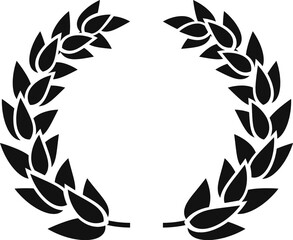 Circular laurel wreath, a symbol of victory and achievement, presented in a striking black silhouette, representing honor, success, and accomplishment