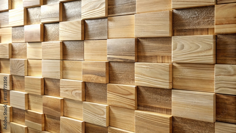 Aufkleber A close-up of a wall crafted from meticulously arranged rectangular wooden blocks, each showcasing a unique grain pattern, creating an intricate and visually appealing texture.
