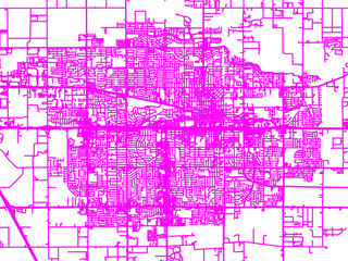 Abstract Neon Road Network Overlay of Visalia California, USA in Bright Pink.