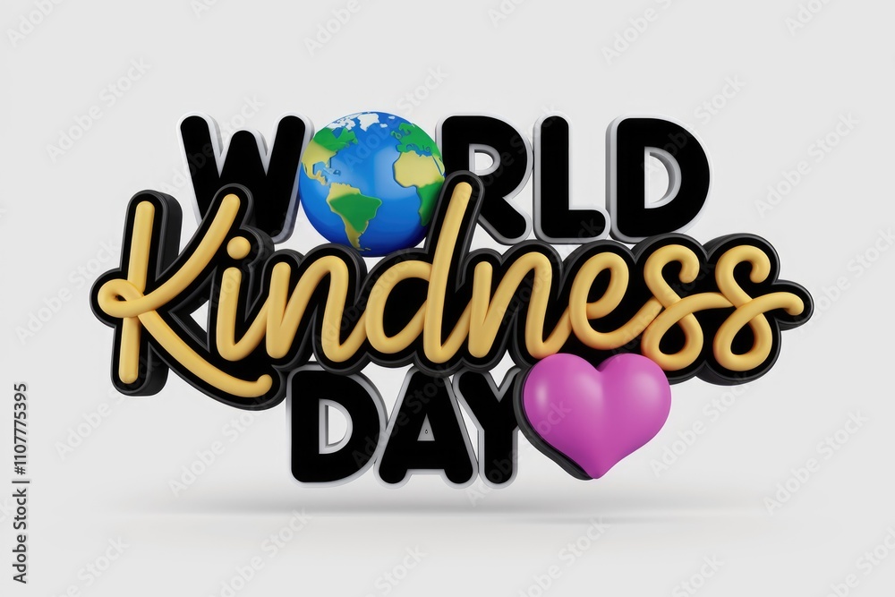 Poster 3d render of world kindness day with a globe and heart