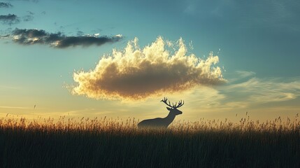 Fototapeta premium Majestic Deer Silhouette Under Sunset Cloud