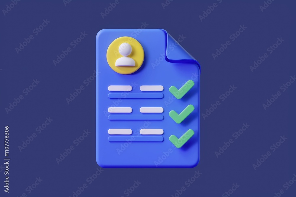 Poster 3D render of a blue checklist with a profile icon  indicating completed tasks or a user profile