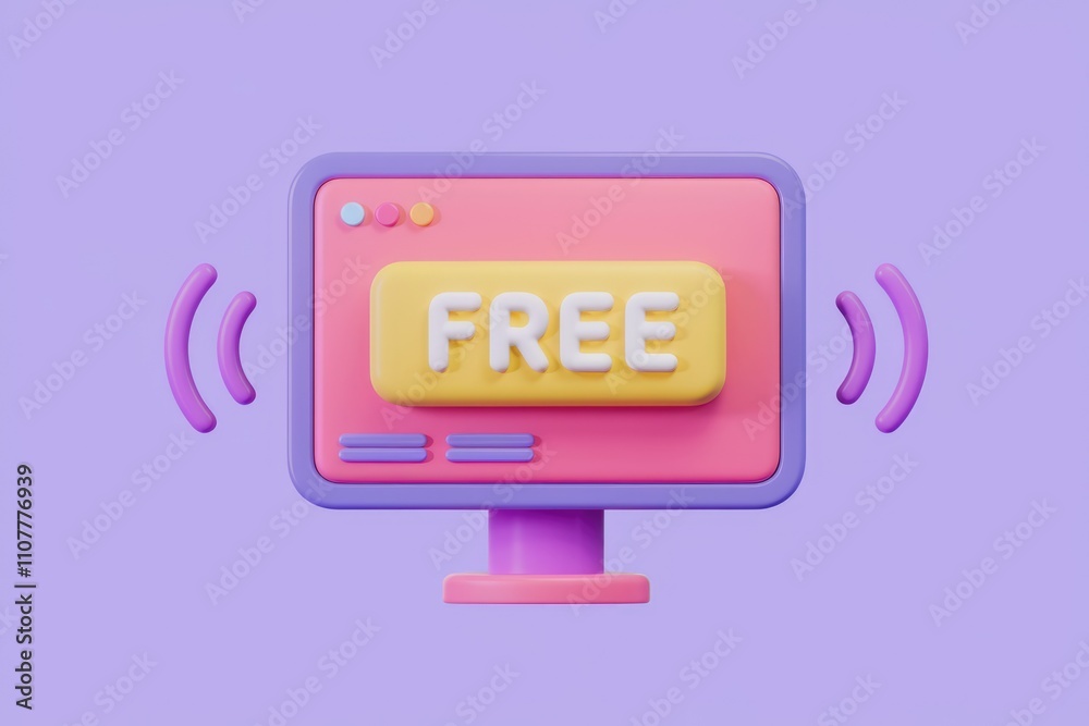 Poster Computer screen with 'FREE' representing online content services.