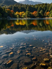 Mount Ontake's Sanno Pond in early autumn.
