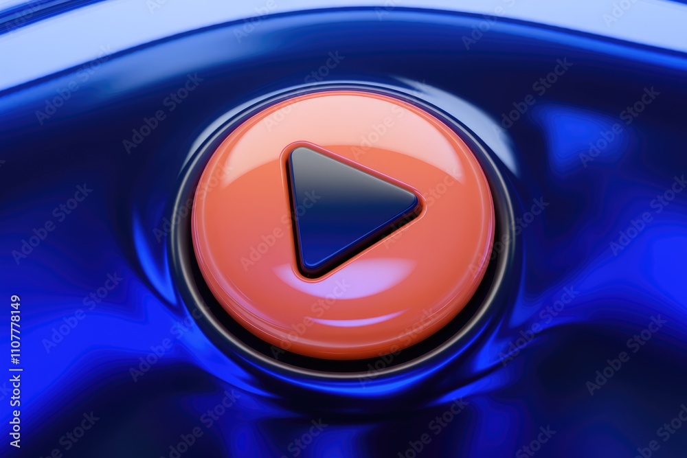 Aufkleber orange play button with blue triangle on wave background.