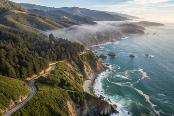 Aerial drone view of Big Sur coastline, California