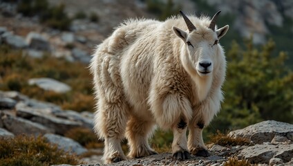 Obraz premium Mountain goat in its natural habitat.