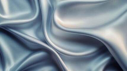 Fototapeta premium Silver Silk Drape Abstract Texture, Fabric Waves, Smooth Flowing Composition, Elegant Background, Silver Textile Silk Texture, Fabric Background