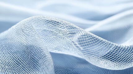 Abstract Blue Netting Close-up Texture, Wave Composition, Fabric Design, Mesh Pattern Keywords Texture, Fabric