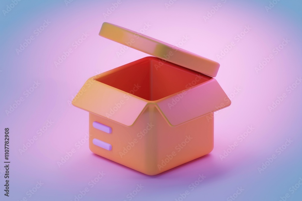 Poster An open  empty  orange 3D rendered cardboard box with a lid slightly ajar
