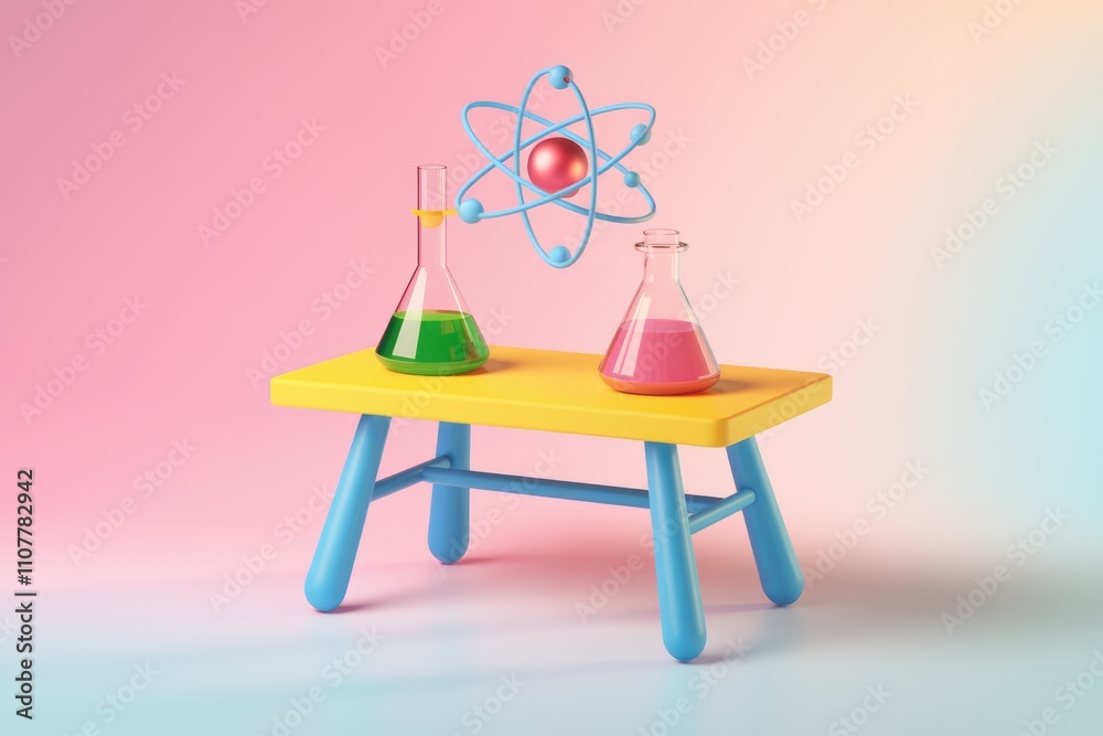 Aufkleber colorful 3d science symbols on table represent learning.