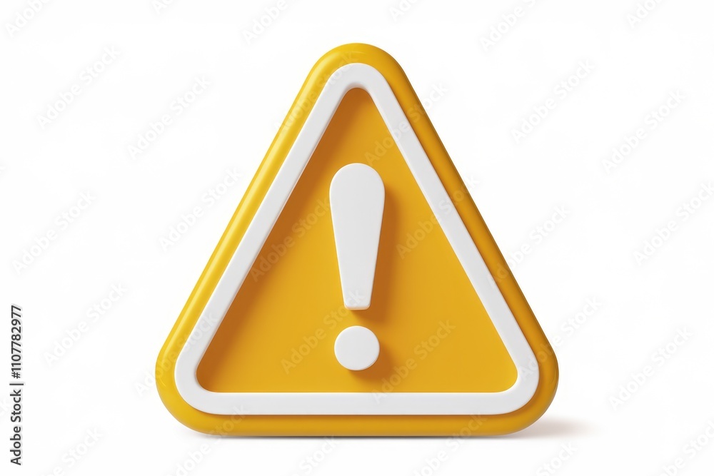 Poster 3d rendering of a yellow warning triangle sign with a white exclamation mark