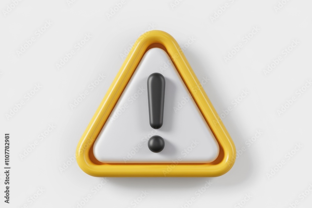 Poster a 3d rendered yellow triangle warning sign with an exclamation mark signifying caution or alert