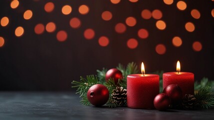 christmas decoration with candle with copy space