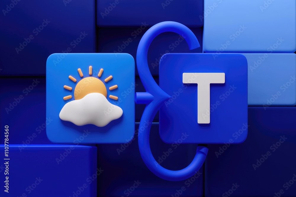 Poster 3d rendered illustration of partly cloudy weather and the letter t symbolizing temperature