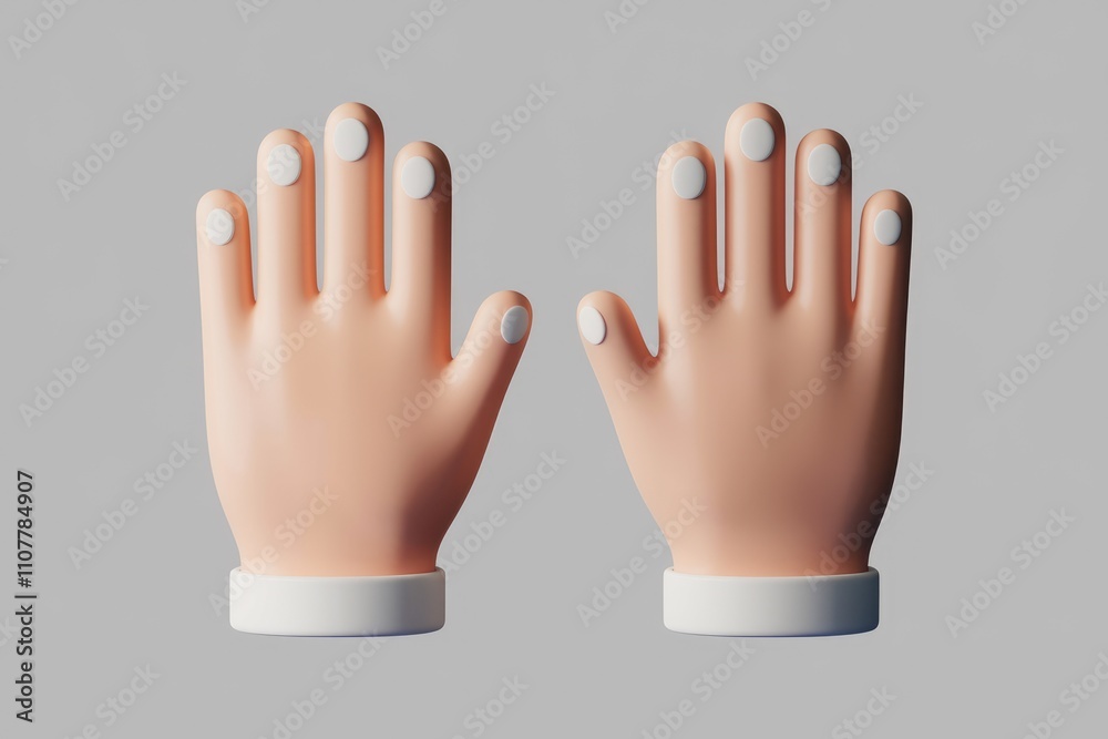 Poster 3d render of two cartoon hands with five fingers isolated on grey background